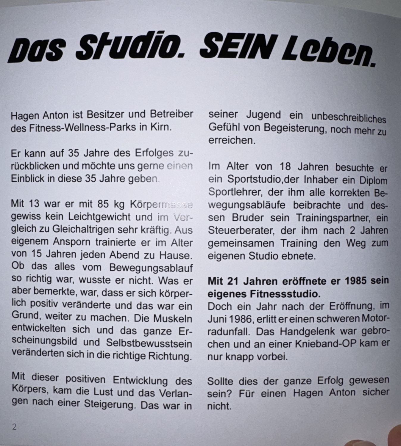 Seite 2 des Studiohefts von Hagen Anton