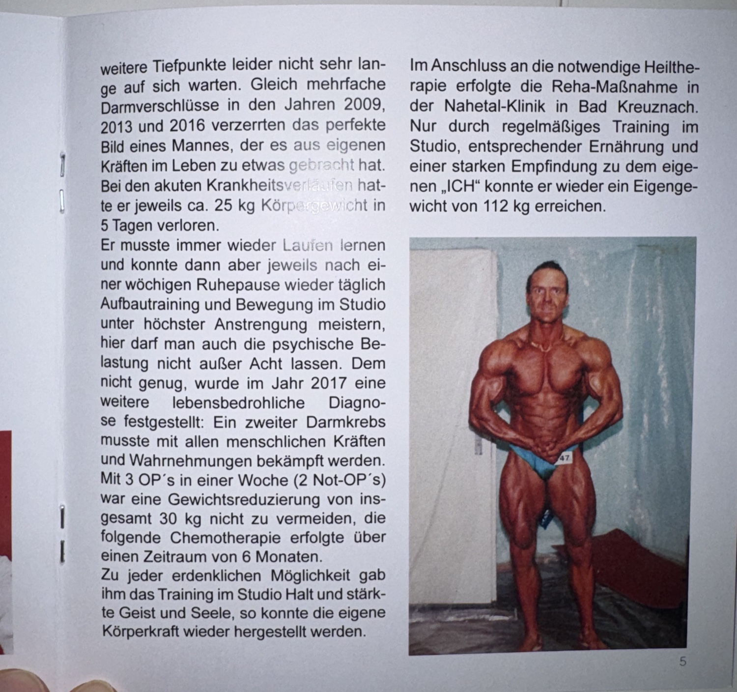Seite aus dem Studioheft über die Jahre der Erkrankung und die Rückkehr ins Training